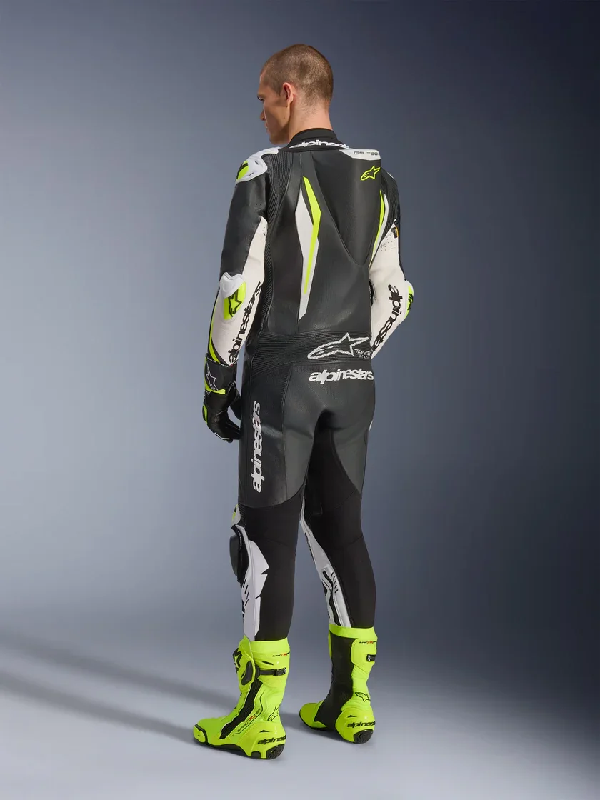 Macacão Alpinestars GP Tech V5 1PC Preto/Branco/Amarelo Flúor